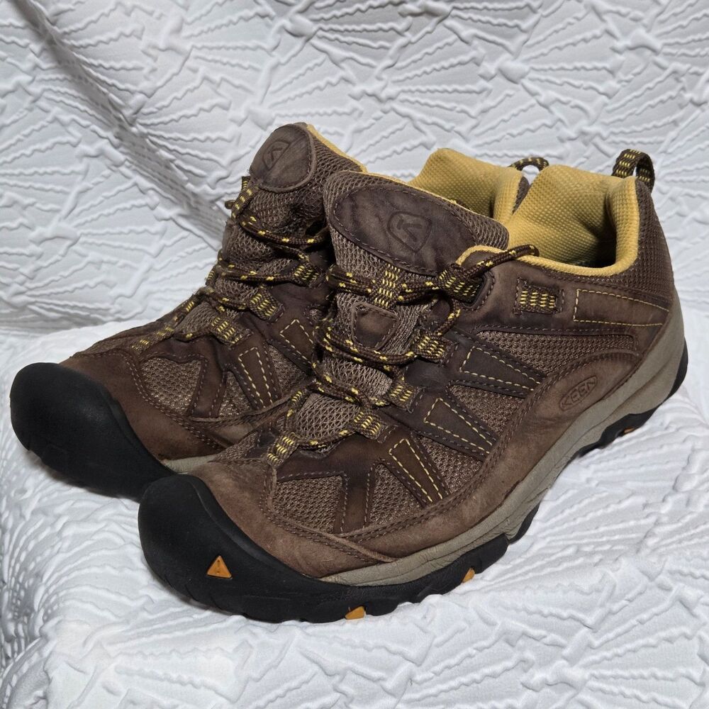 KEEN Voyageur Women's Low Hiking Shoes Brown/Yellow Leather Mesh Sz 9 (1003895)